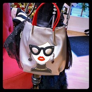 Faux leather embellished handbag